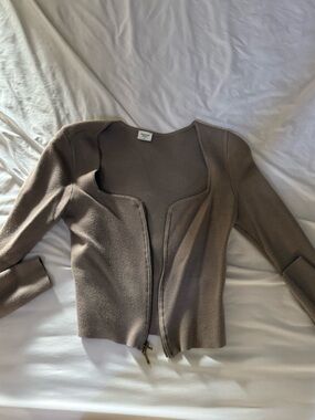 Abercrombie & Fitch Taupe Knit Zippered Sweater